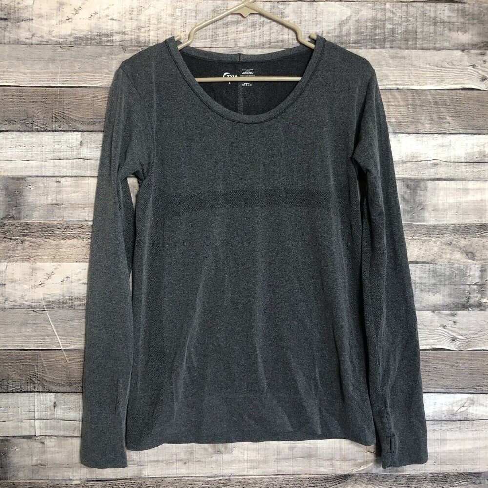 Zyia Active Size L Seamless Performance T-Shirt Long Sleeve Stretch Gray Heather